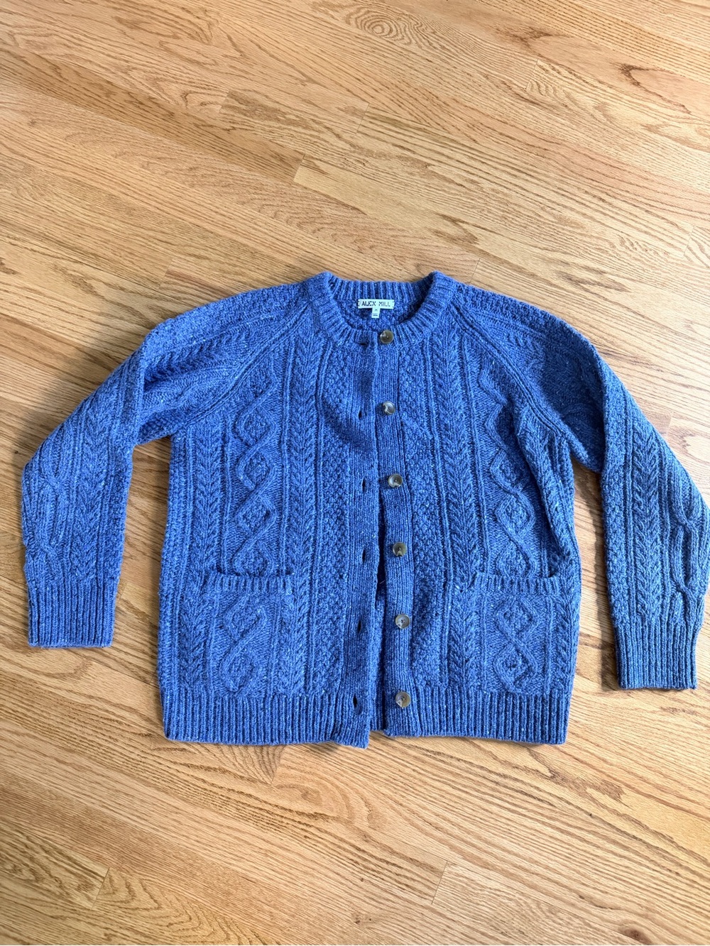 Alex Mill Blue Cable Knit Button-Up Cardigan